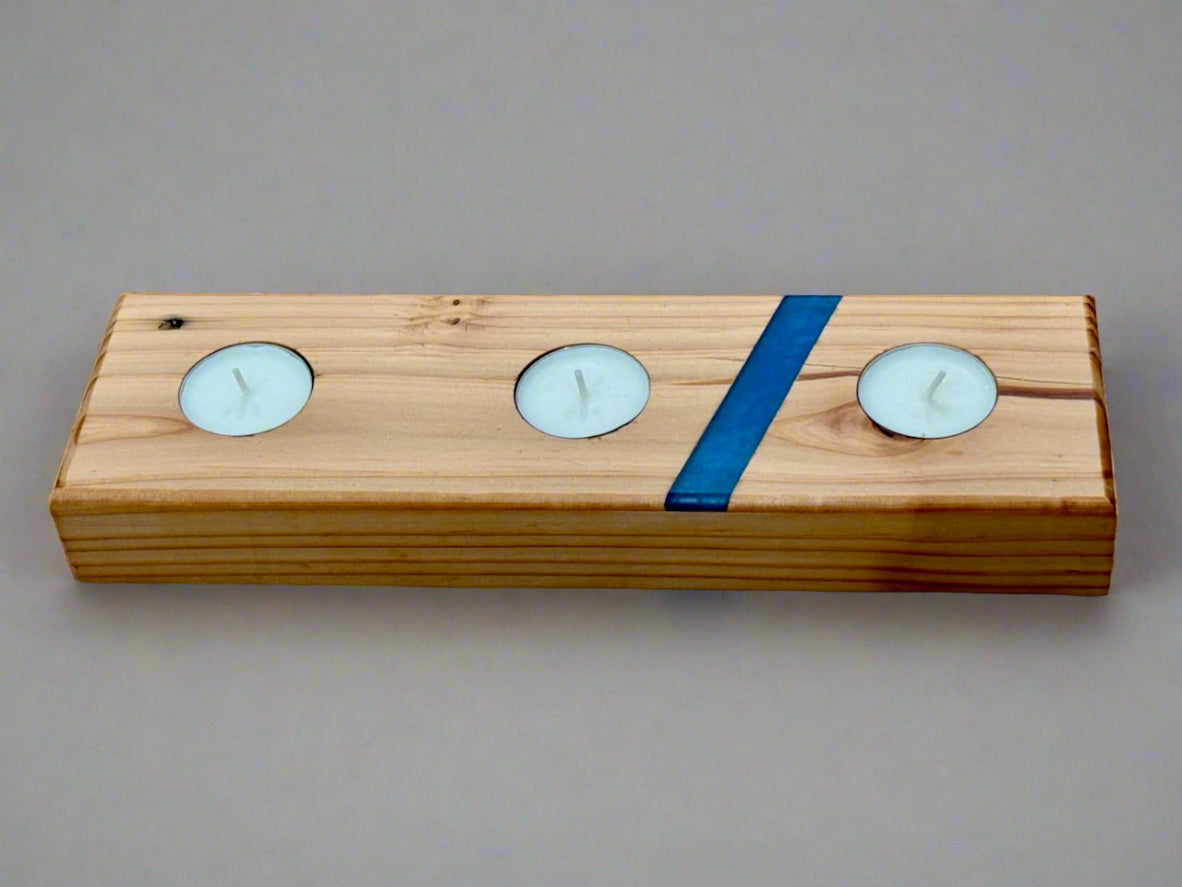 Handmade Resin Wooden Solid Chucky Candle Holders for 3x Tea lights Centrepiece