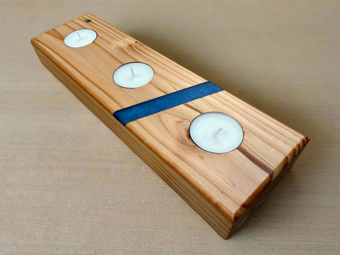 Handmade Resin Wooden Solid Chucky Candle Holders for 3x Tea lights Centrepiece