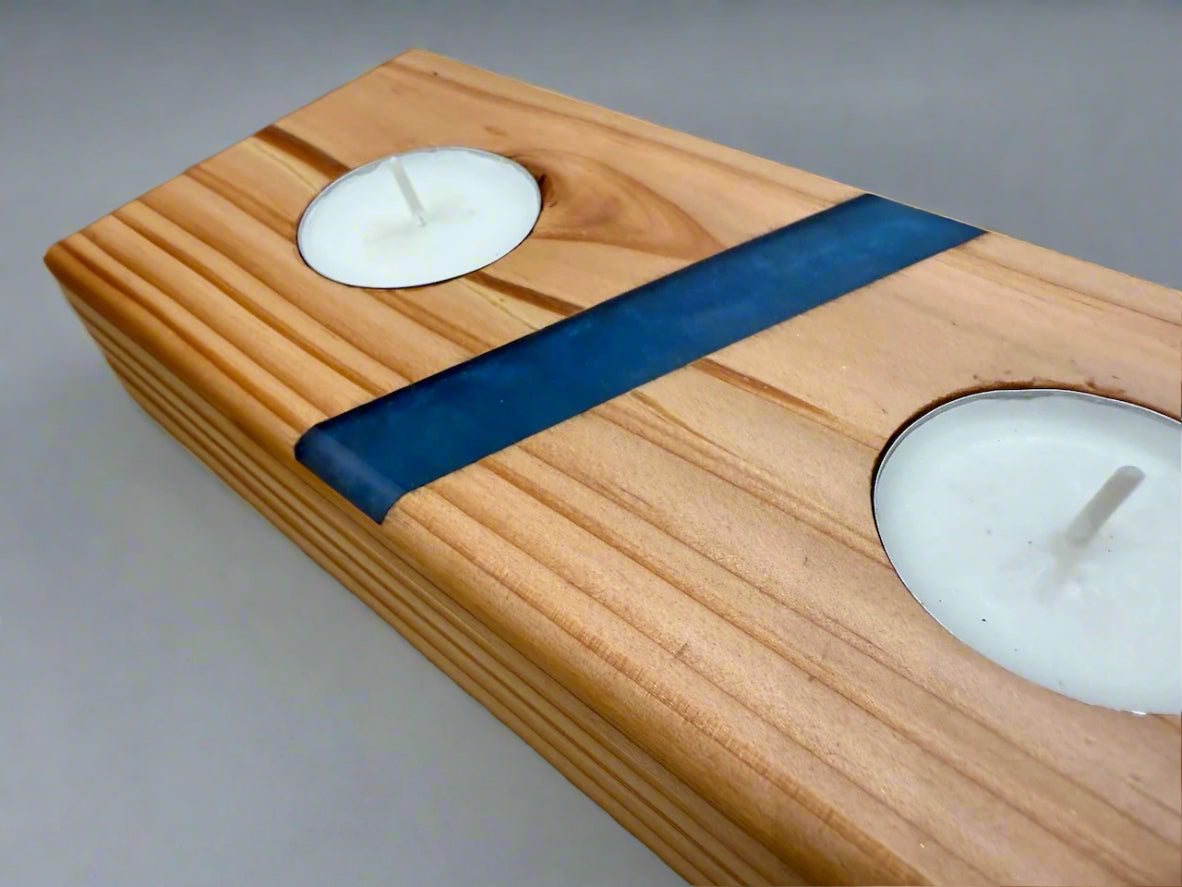 Handmade Resin Wooden Solid Chucky Candle Holders for 3x Tea lights Centrepiece