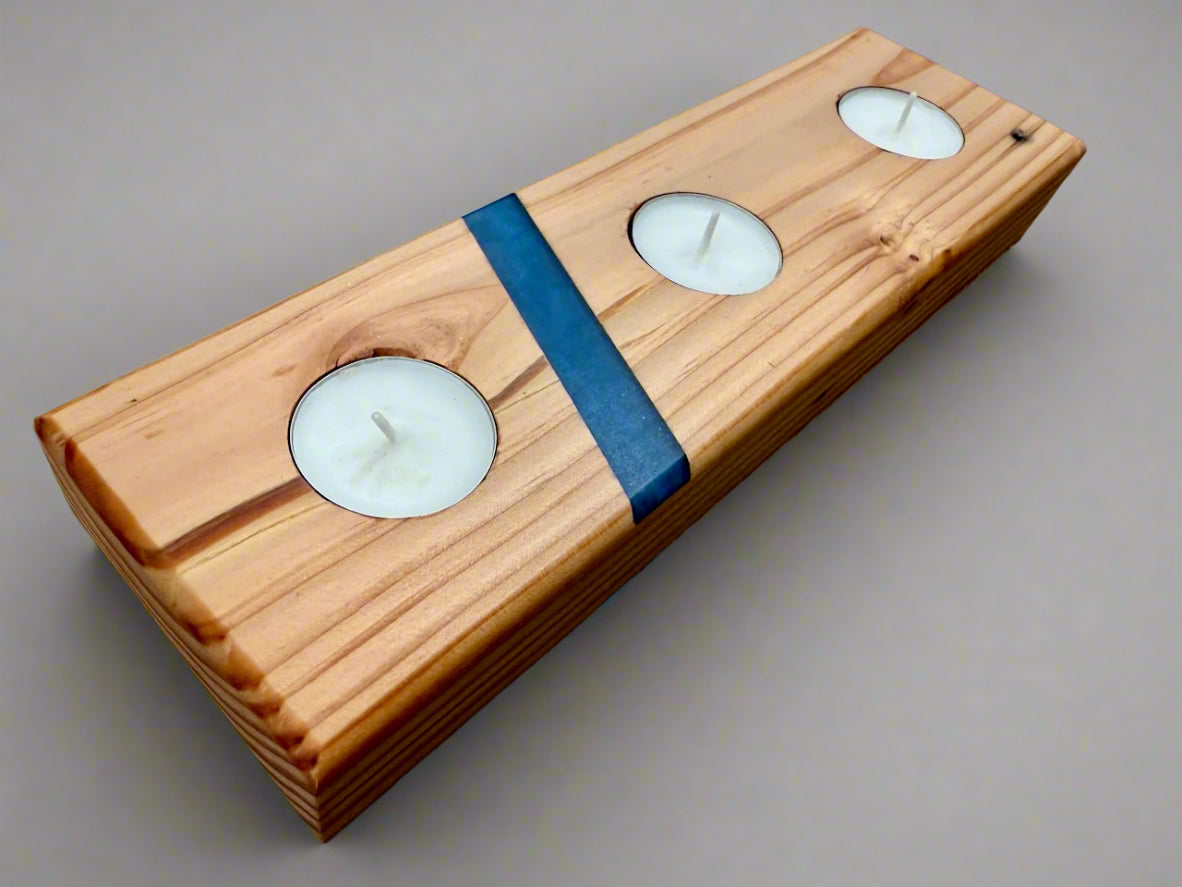 Handmade Resin Wooden Solid Chucky Candle Holders for 3x Tea lights Centrepiece