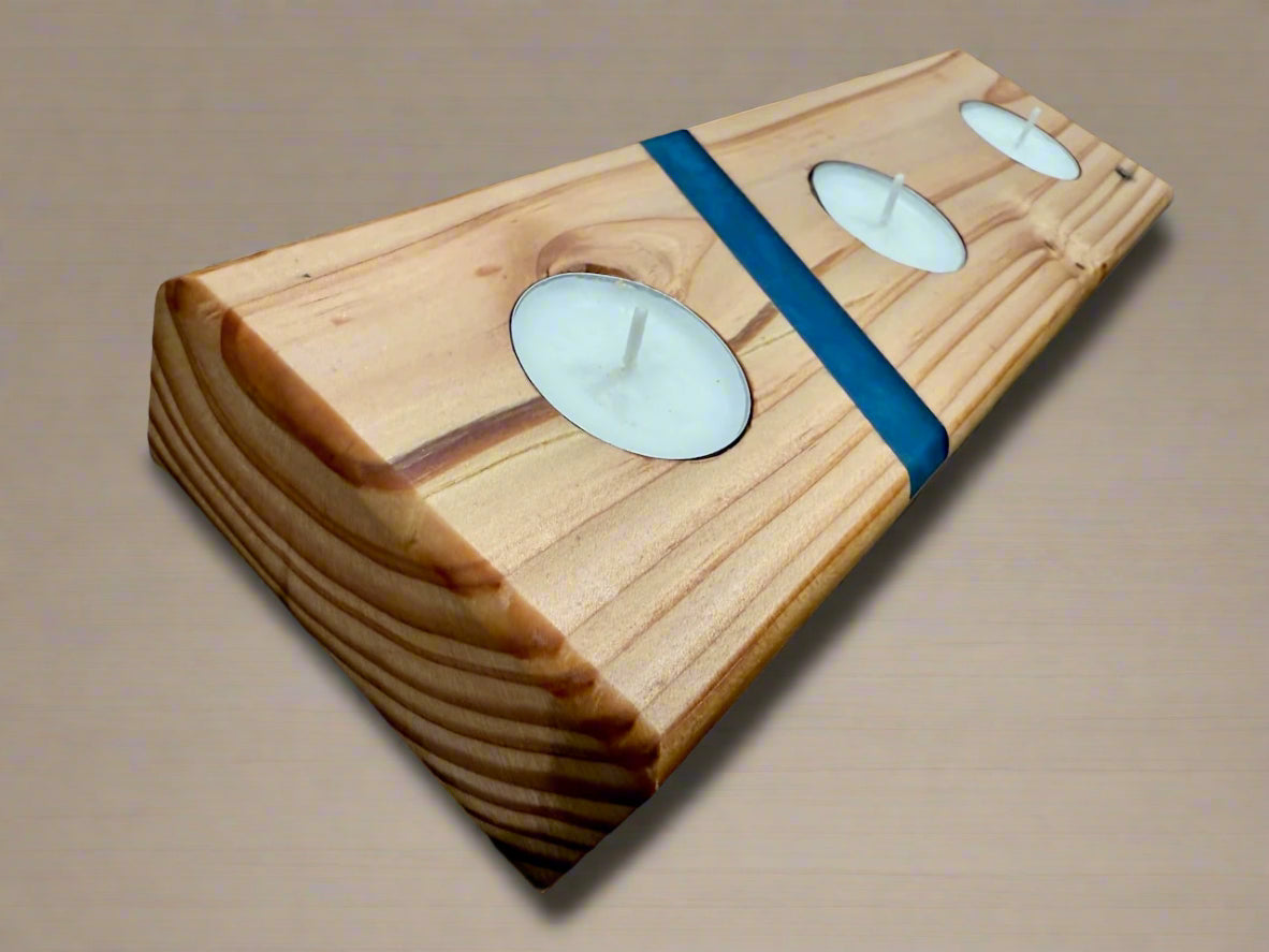 Handmade Resin Wooden Solid Chucky Candle Holders for 3x Tea lights Centrepiece