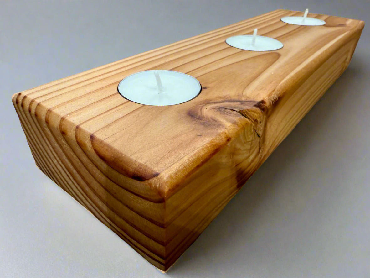 Handmade Wooden Solid Chucky Candle Holders for 3x Tea lights Centrepiece