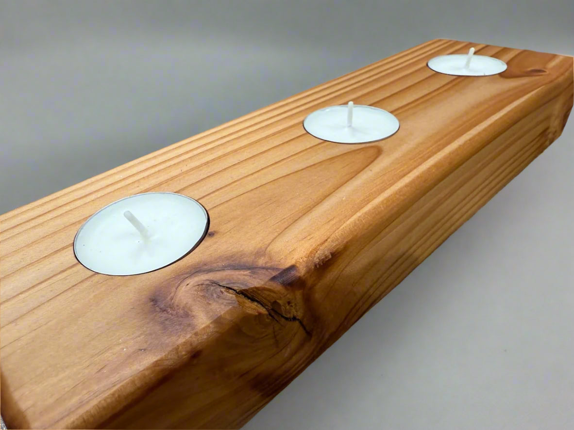 Handmade Wooden Solid Chucky Candle Holders for 3x Tea lights Centrepiece