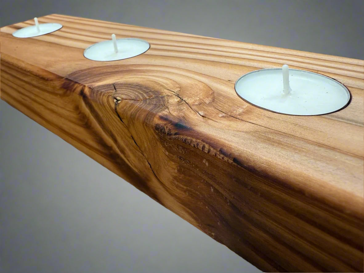 Handmade Wooden Solid Chucky Candle Holders for 3x Tea lights Centrepiece