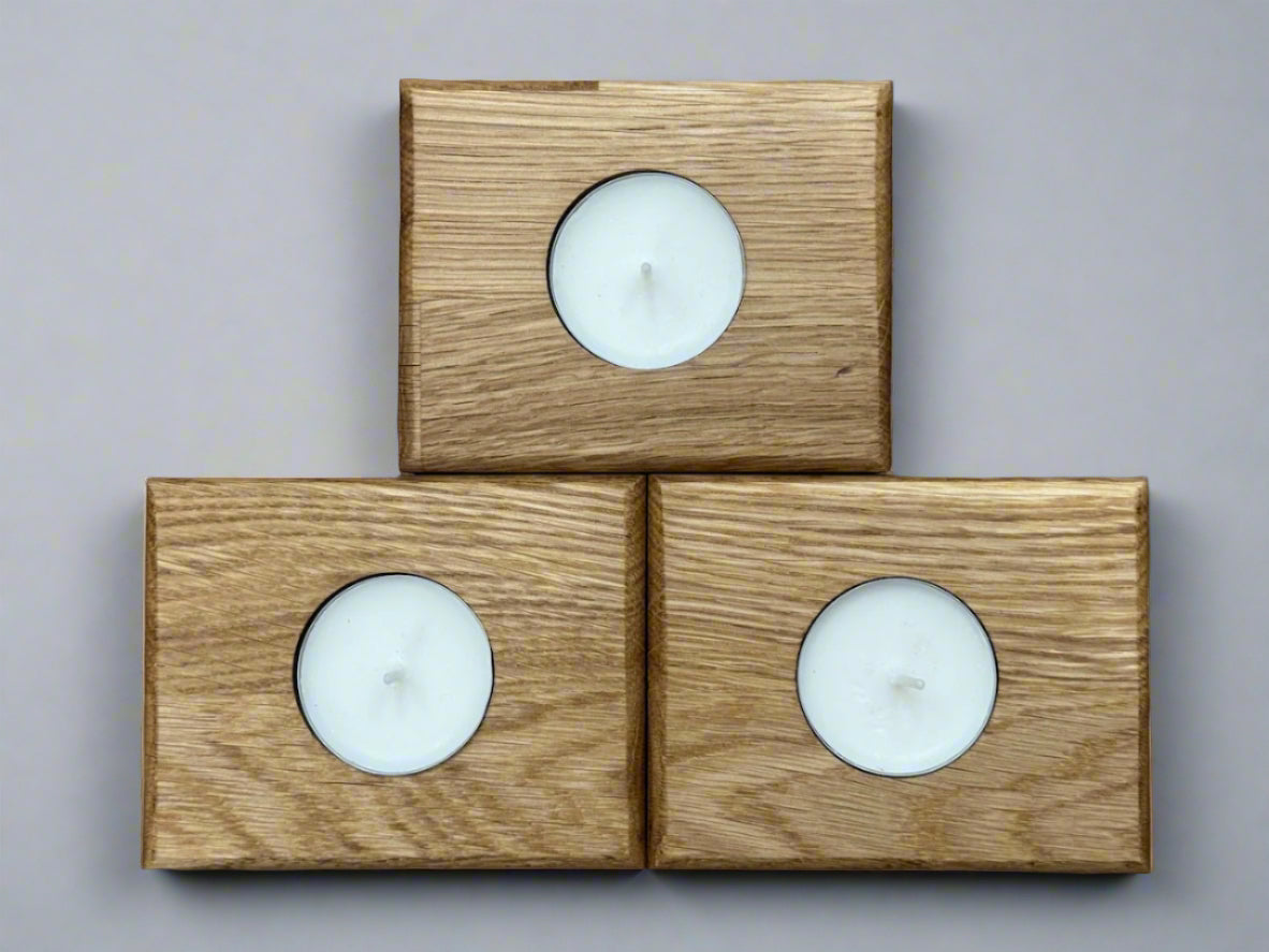Handmade Wooden Solid Oak Chucky Candle Holders for Tea-lights Centerpiece