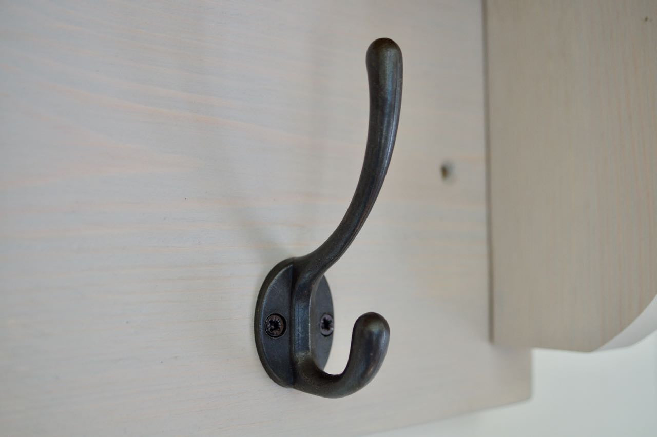 Paris Grey Farmhouse Style Hat / Coat Rack Complete With Shelf and 4 Cast Iron Hooks