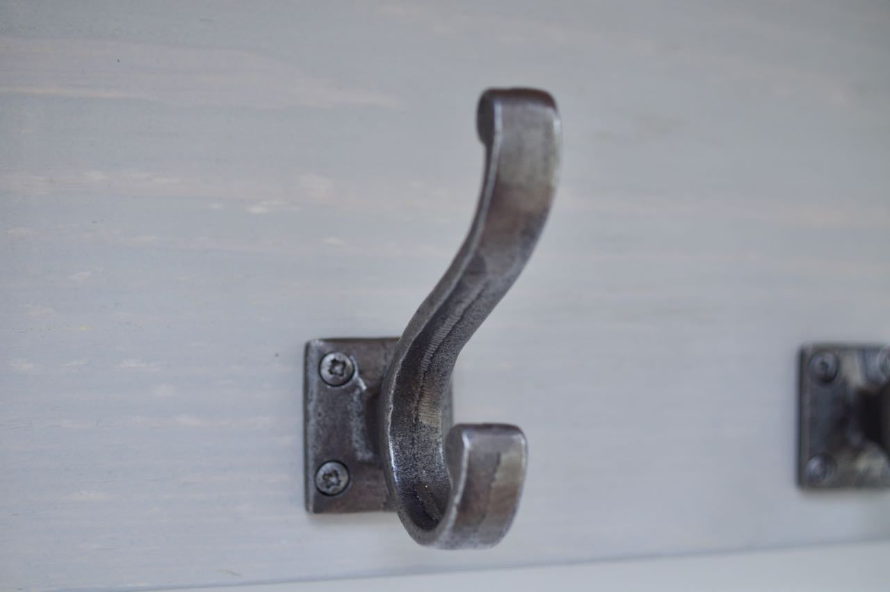 Farmhouse Style  Hat / Coat Rack Complete With Shelf and 4 Stylish Antique Cast Iron Hooks