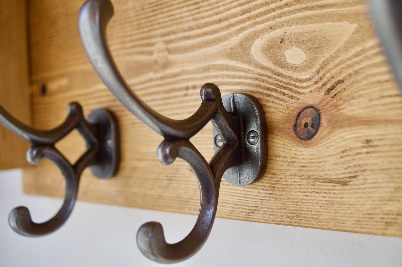 Farmhouse Coat / Hat Rack with 4 Antique Addison Hooks And Shelf
