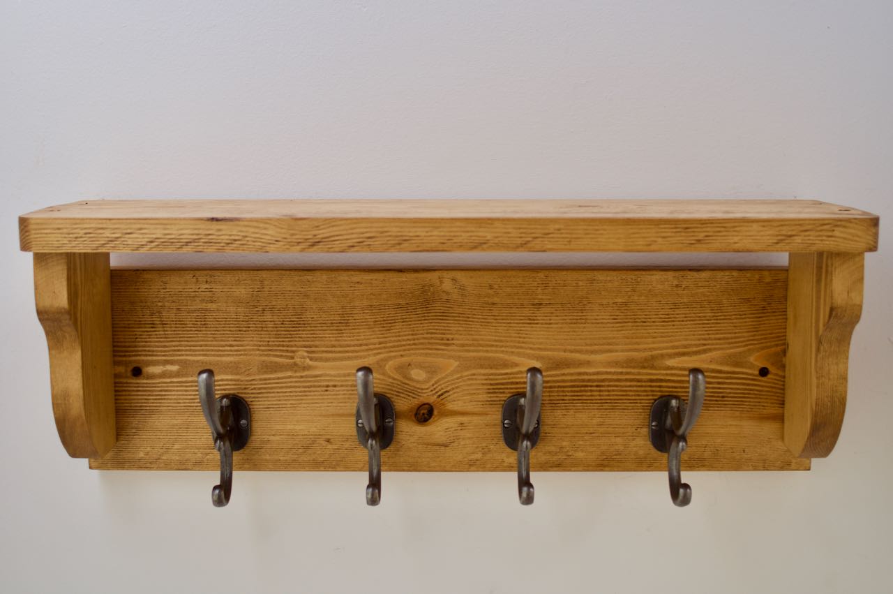 Farmhouse Coat / Hat Rack with 4 Antique Addison Hooks And Shelf