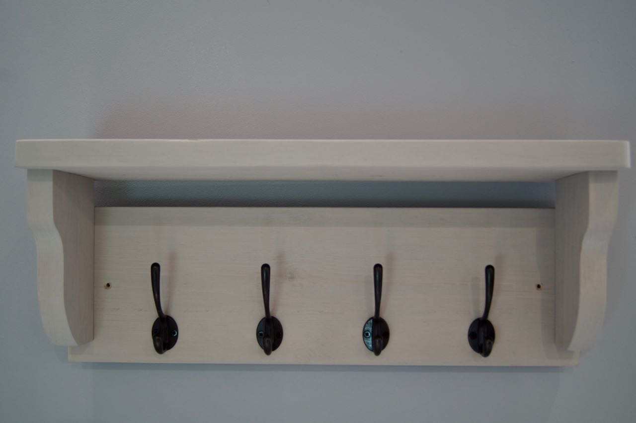 Paris Grey Rustic Hat / Coat Rack With Shelf & 4 Cast Iron Hooks