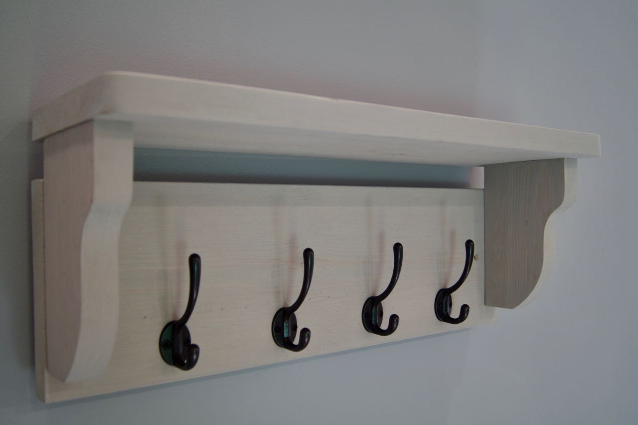 Paris Grey Rustic Hat / Coat Rack With Shelf & 4 Cast Iron Hooks