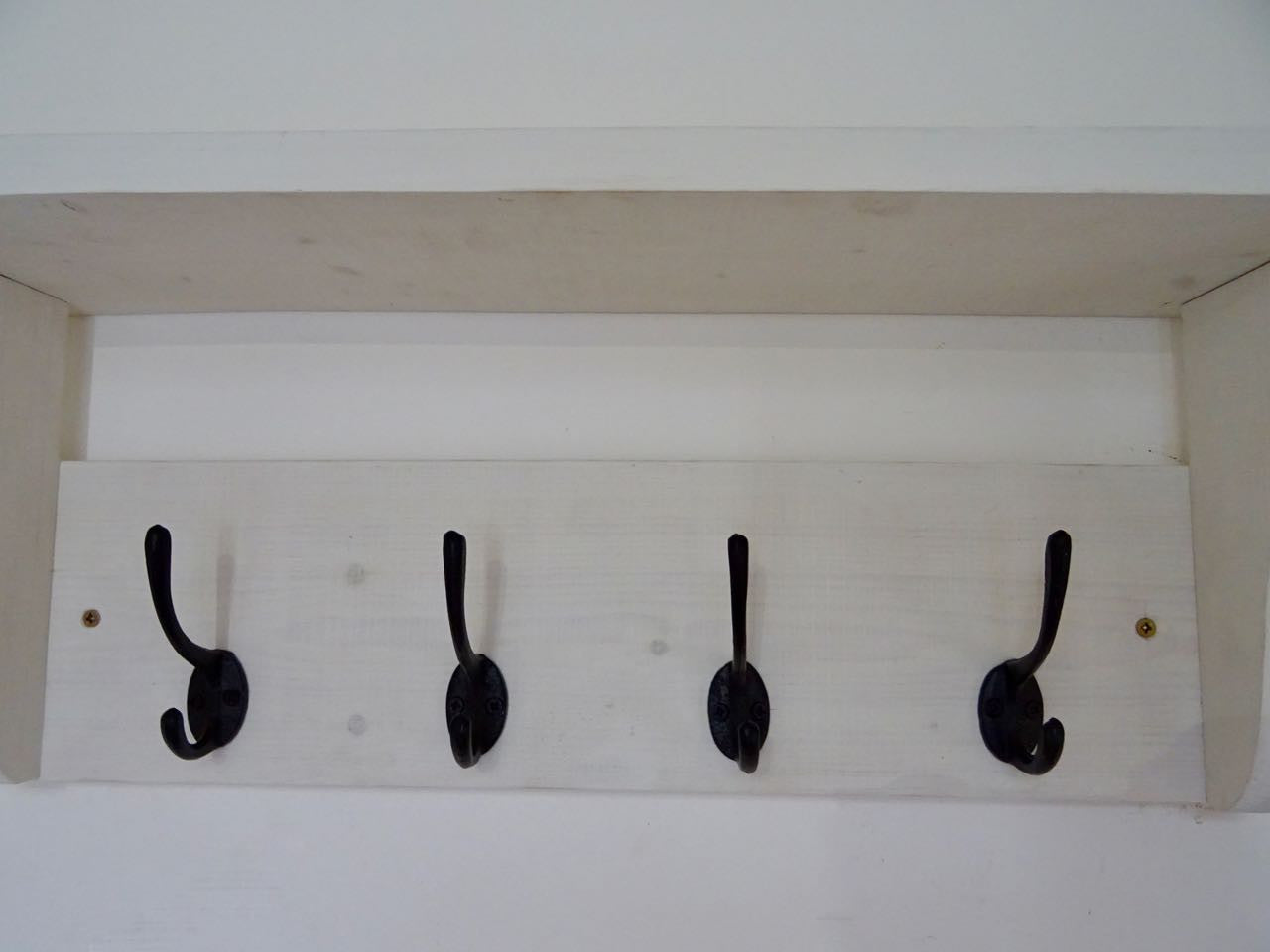 Rustic Hat / Coat Rack Complete With Shelf and 4 Cast Iron Hooks