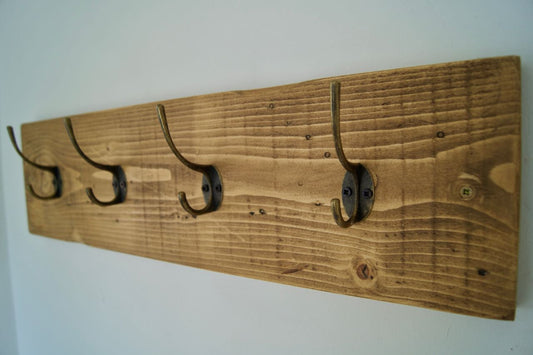 Entrance Hallway Coat Rack / Hat Rack - 4 Rustic Metal Hooks