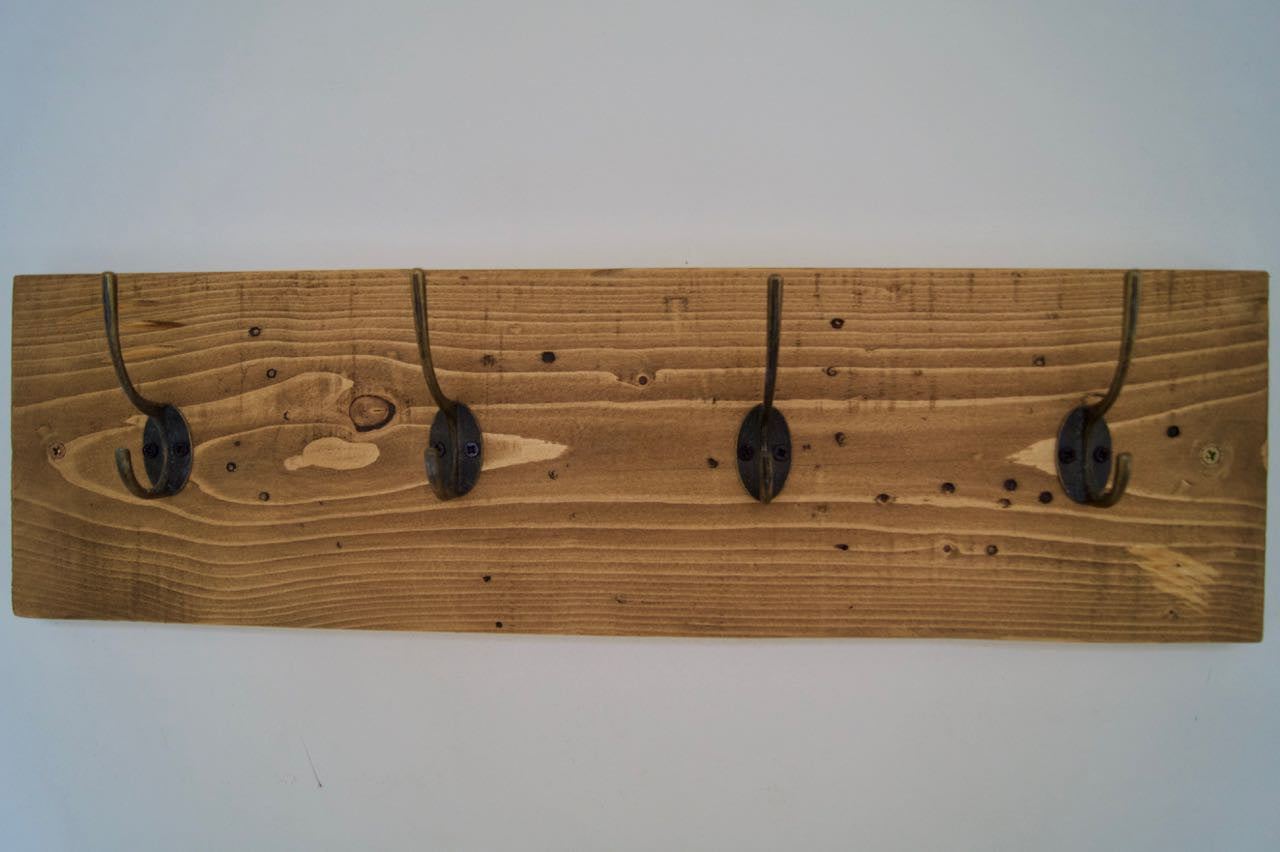 Entrance Hallway Coat Rack / Hat Rack - 4 Rustic Metal Hooks
