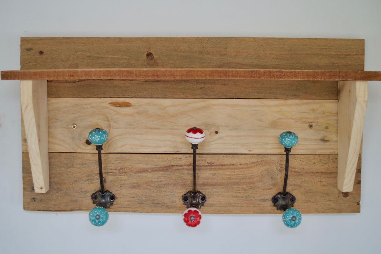 Reclaimed Pallet Shabby Chic Natural Coat Rack With Shelf
