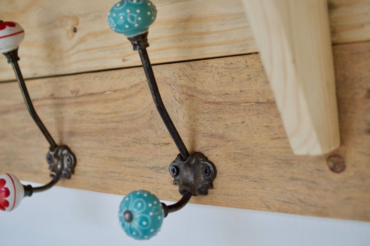 Reclaimed Pallet Shabby Chic Natural Coat Rack With Shelf