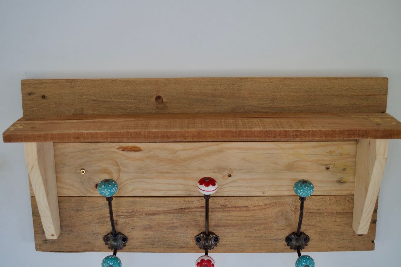 Reclaimed Pallet Shabby Chic Natural Coat Rack With Shelf