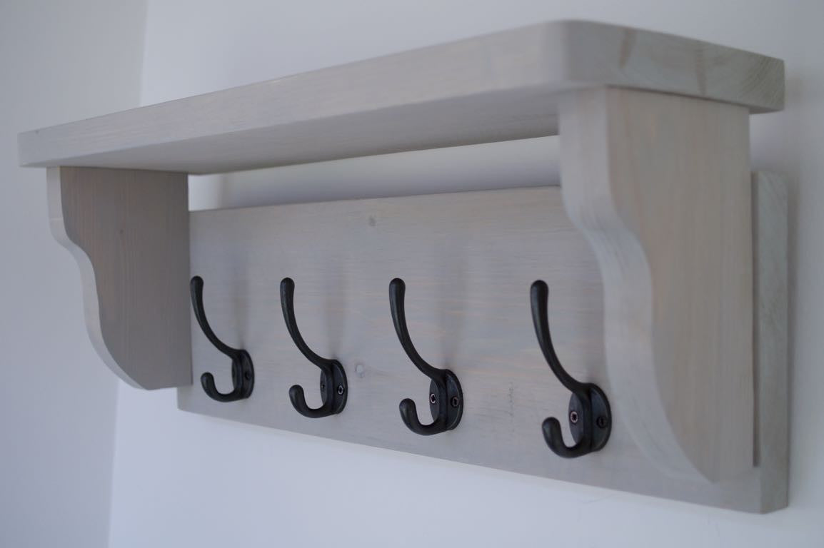 Rustic Hat Coat Rack Complete With Shelf and Cast Iron Hooks
