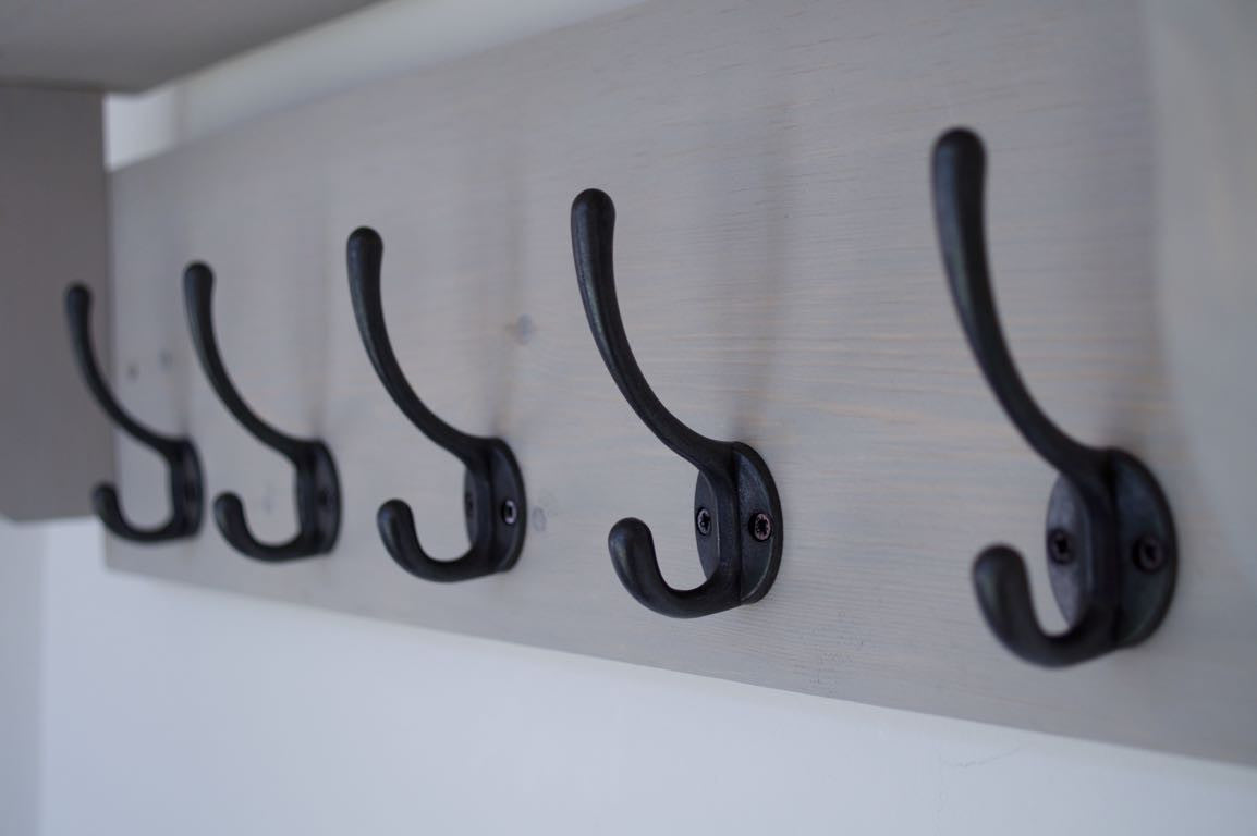 RHS Close view of Paris Grey 5 hook coat rack