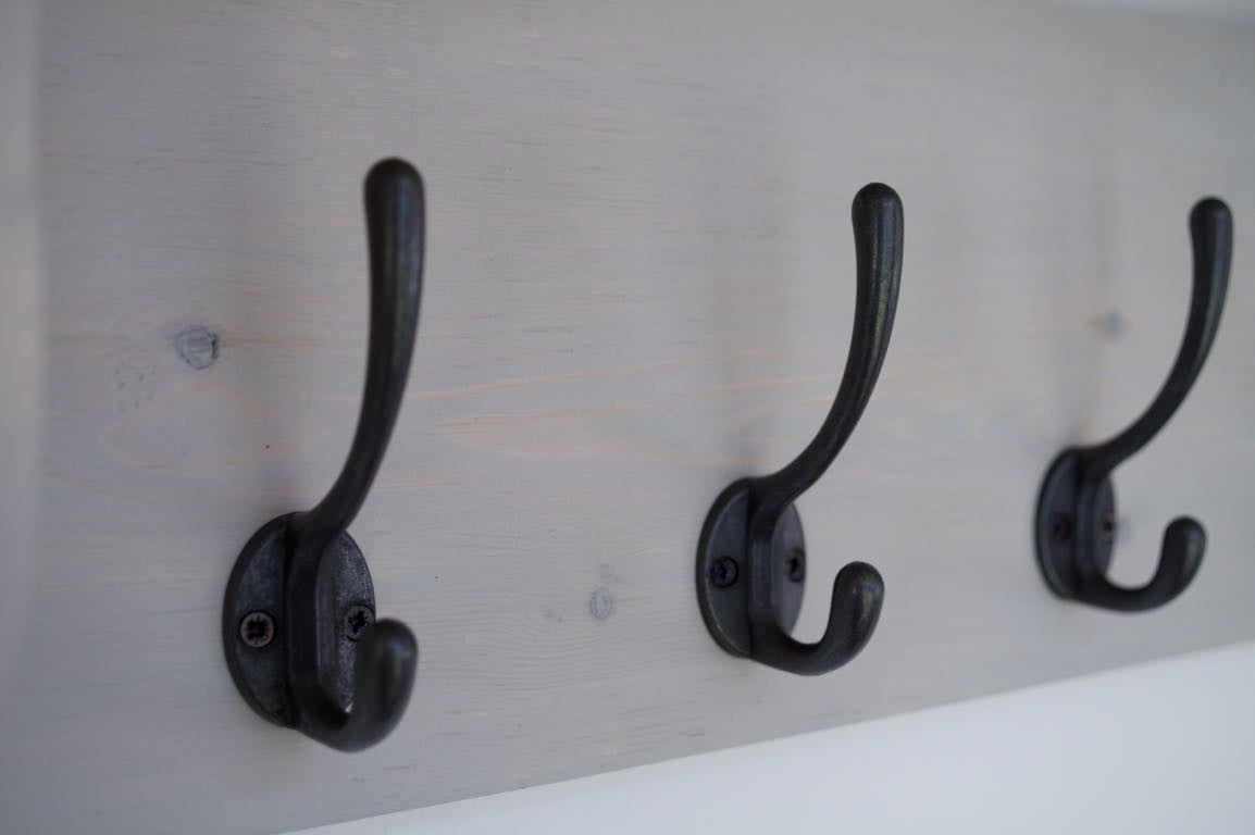 Close view of Paris Grey coat rack with 5 hooks