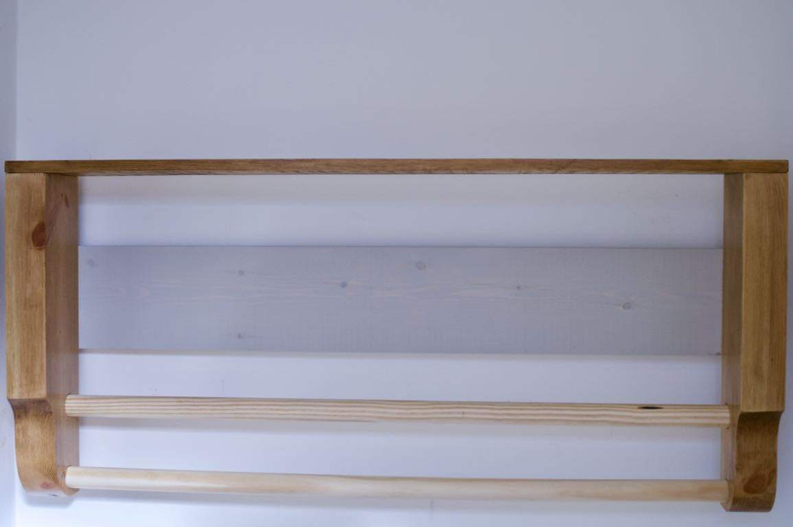 Rustic Wooden Towel Rail With Shelf & Annie Sloan Back