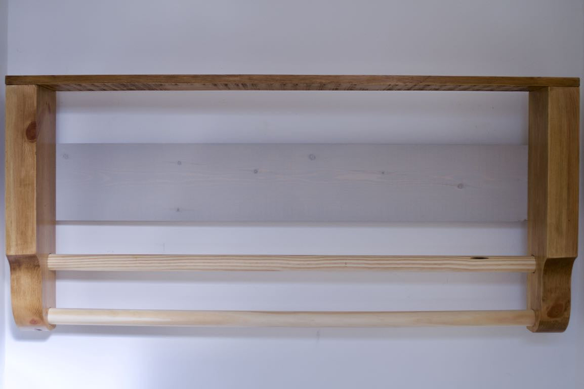 Rustic Wooden Towel Rail With Shelf & Annie Sloan Back