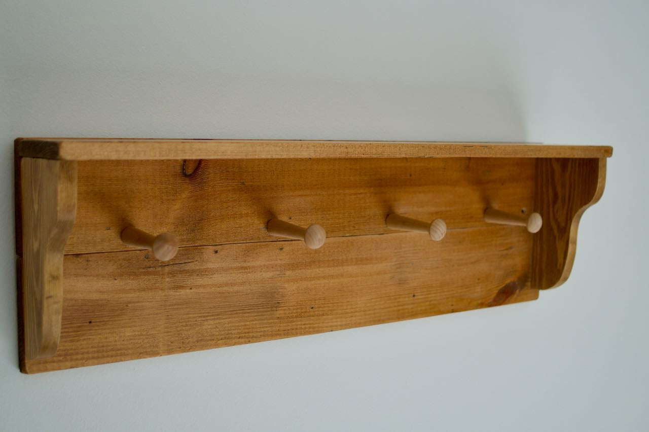 Farmhouse Style Wooden Kitchen Towel & Utensil Holder With Shelf & 4 Pegs