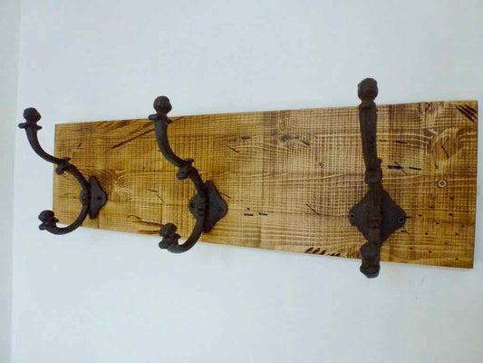 Entrance Hallway Coat Rack / Hat Rack - 3 Heavy Rustic Hangers