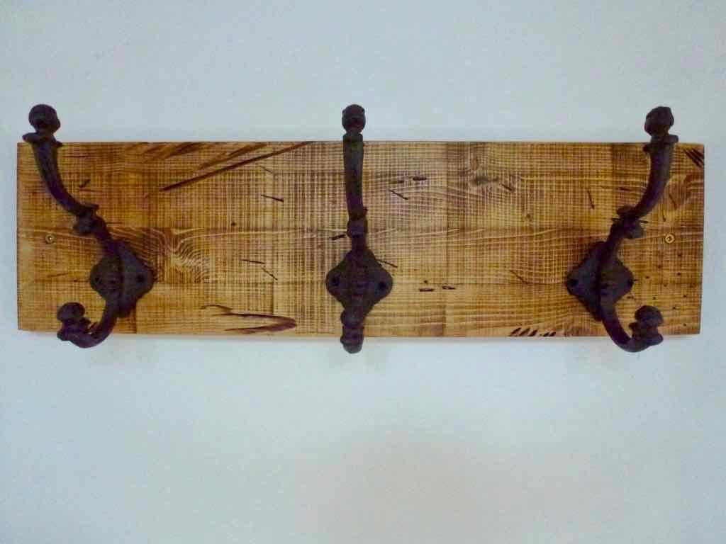 Entrance Hallway Coat Rack / Hat Rack - 3 Heavy Rustic Hangers