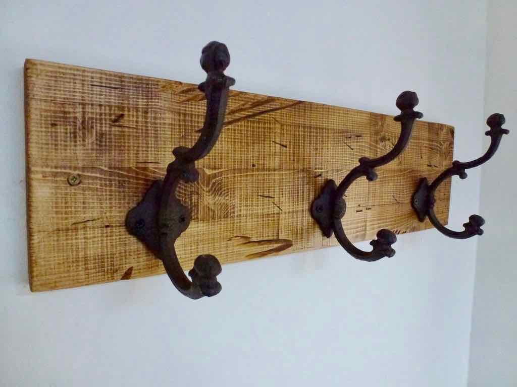 Entrance Hallway Coat Rack / Hat Rack - 3 Heavy Rustic Hangers