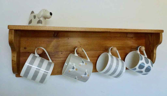 Rustic Mug / Cup Rack With Shelf & 4 Pegs