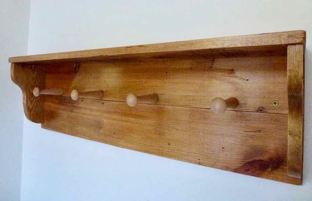 Rustic Mug / Cup Rack With Shelf & 4 Pegs