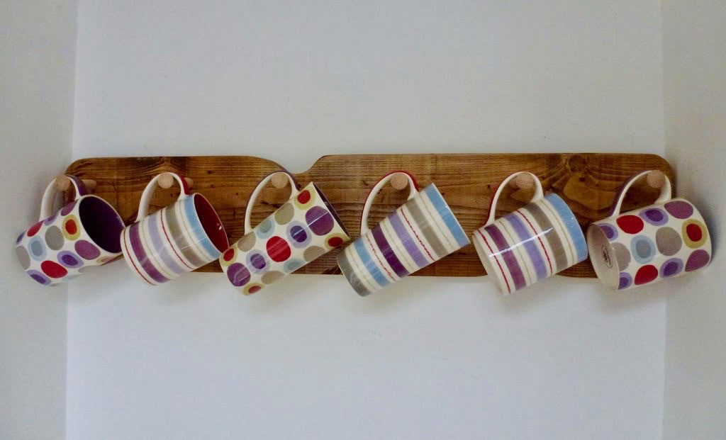 Rustic Mug / Cup Rack 6 Pegs