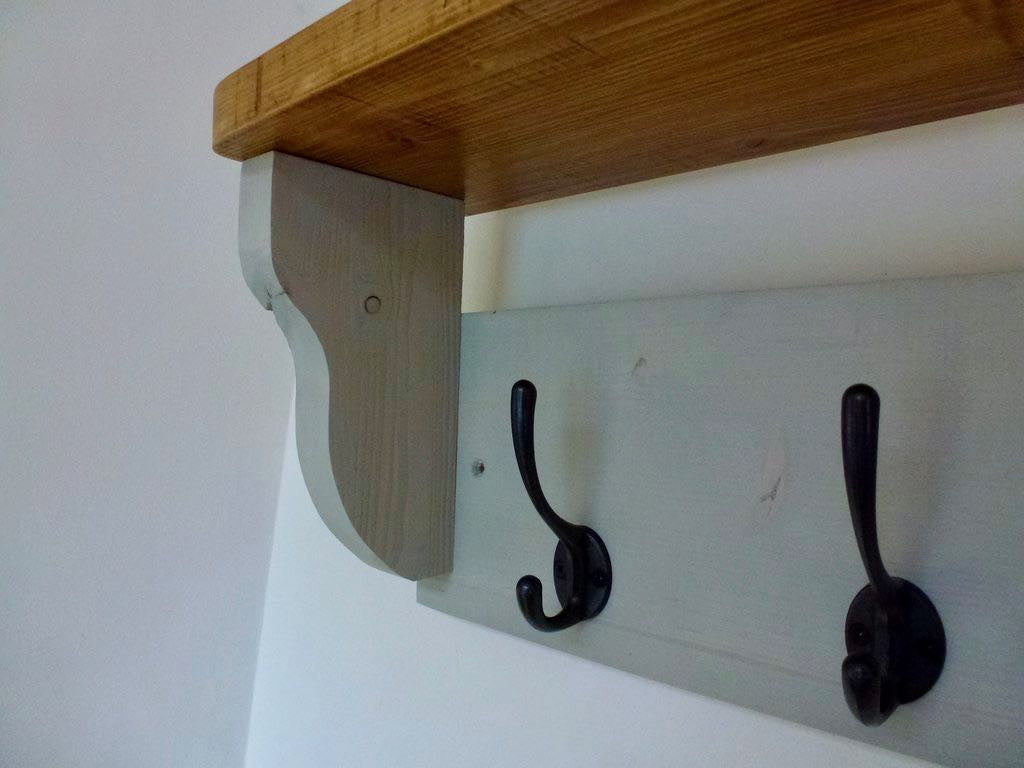 Farmhouse Style Hat / Coat Rack Complete With Shelf and 4 Cast Iron Hooks