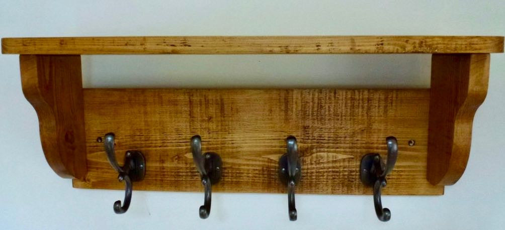 Coat / Hat Rack with 4 Antique Addison Hooks And Shelf