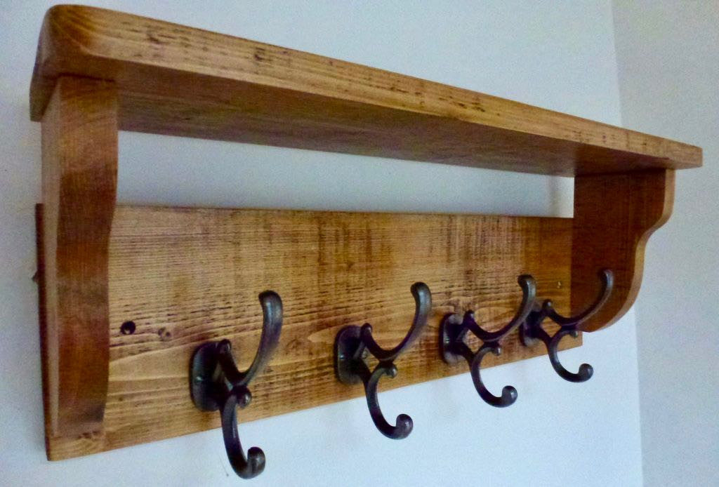Coat / Hat Rack with 4 Antique Addison Hooks And Shelf