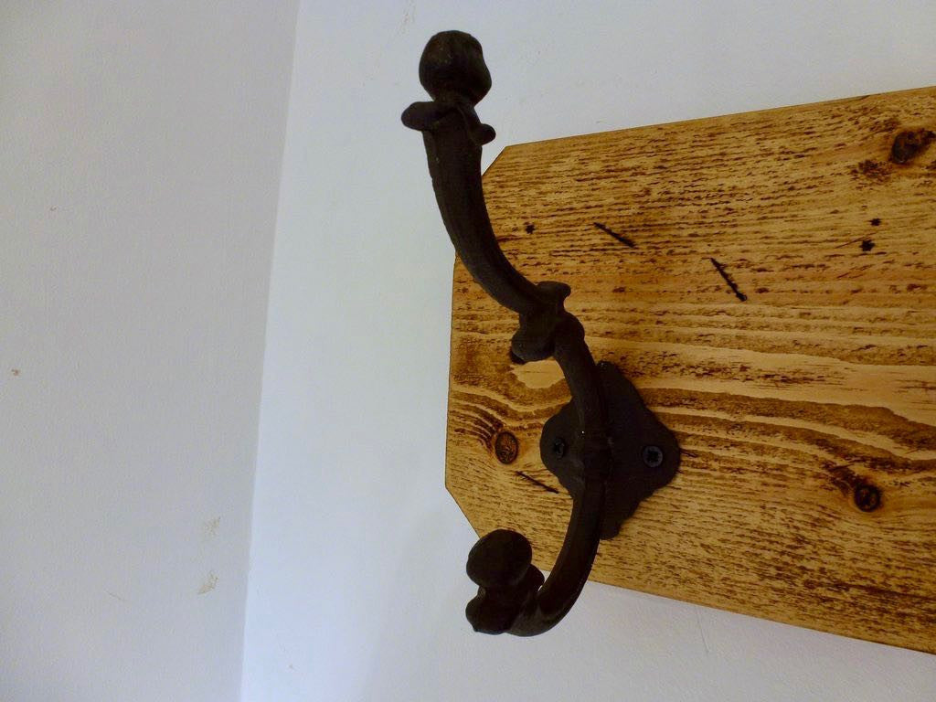 Entrance Hallway Coat Rack / Hat Rack - 4 Heavy Rustic Hangers