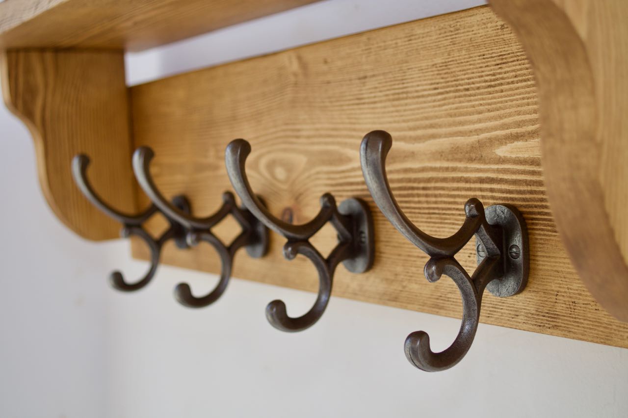 Farmhouse Coat / Hat Rack with 4 Antique Addison Hooks And Shelf
