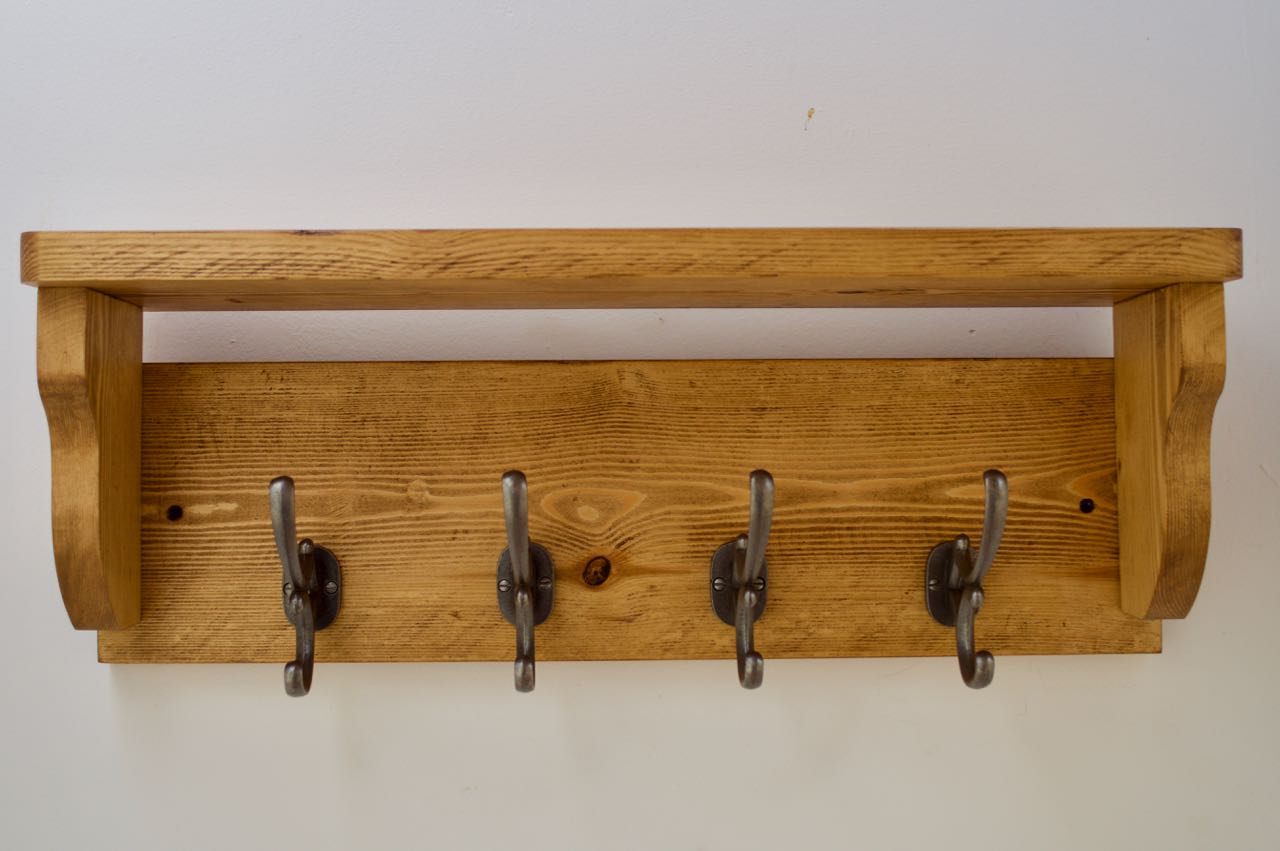 Farmhouse Coat / Hat Rack with 4 Antique Addison Hooks And Shelf