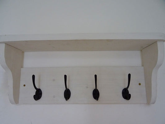 Rustic Hat / Coat Rack Complete With Shelf and 4 Cast Iron Hooks