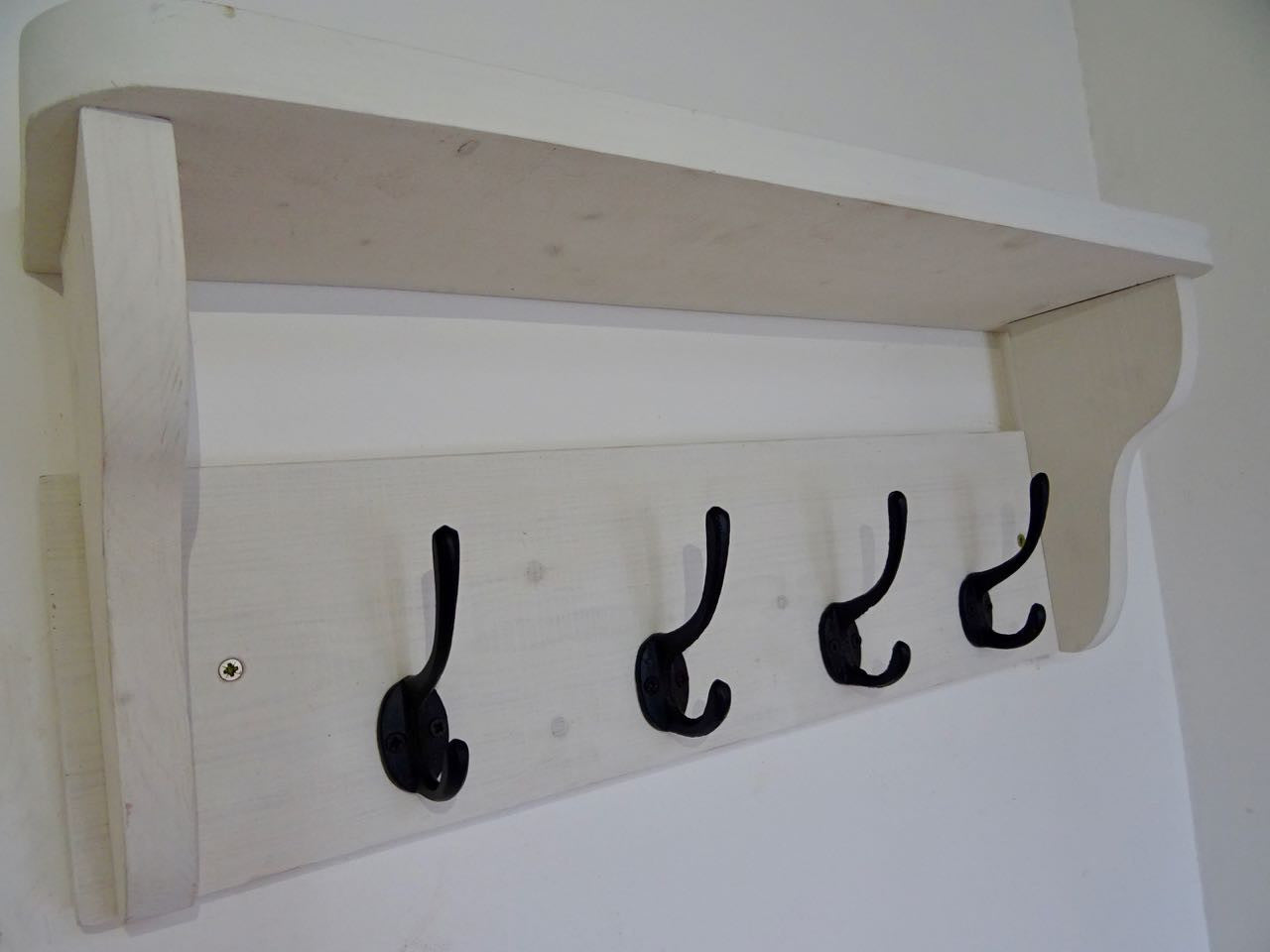 Rustic Hat / Coat Rack Complete With Shelf and 4 Cast Iron Hooks