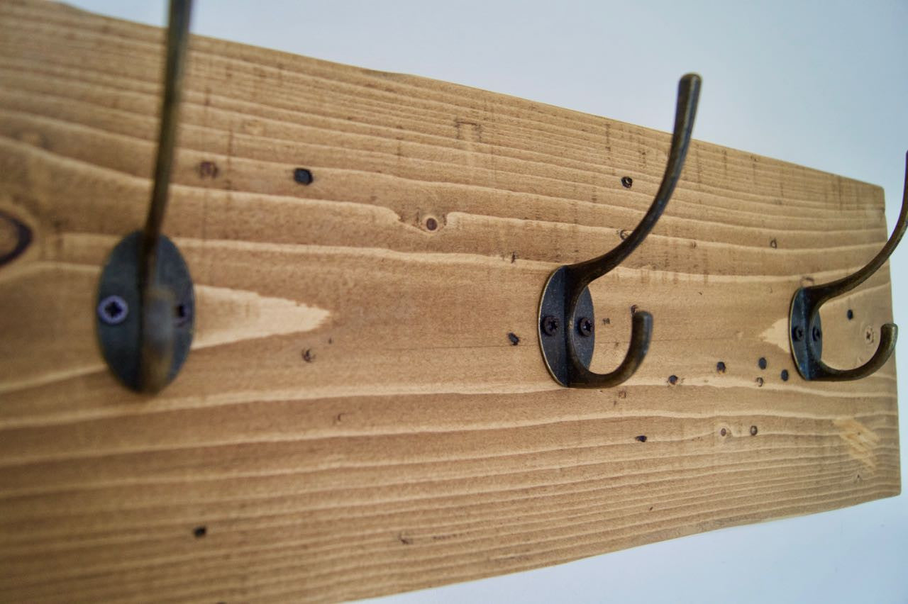 Entrance Hallway Coat Rack / Hat Rack - 4 Rustic Metal Hooks