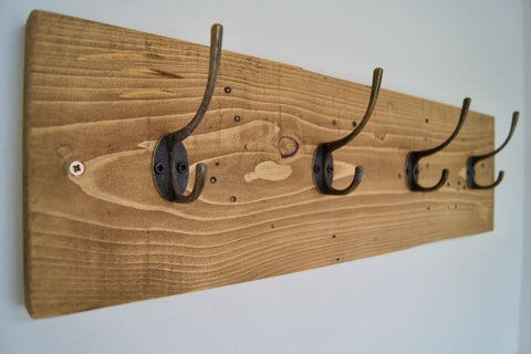 Entrance Hallway Coat Rack / Hat Rack - 4 Rustic Metal Hooks