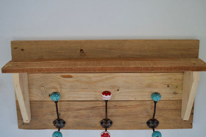 Reclaimed Pallet Shabby Chic Natural Coat Rack With Shelf