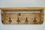 Heavy Rustic Hat / Coat Rack With Shelf and 4 "Made In England" Cast Iron Hooks