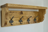 Heavy Rustic Hat / Coat Rack With Shelf and 4 "Made In England" Cast Iron Hooks