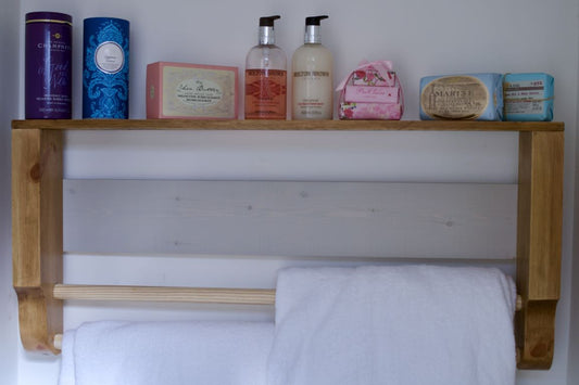 Rustic Wooden Towel Rail With Shelf & Annie Sloan Back