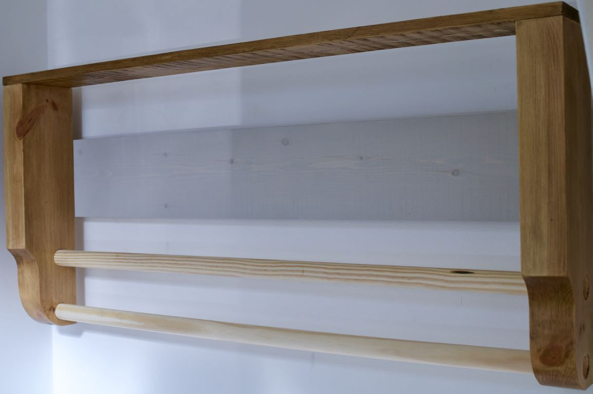 Rustic Wooden Towel Rail With Shelf & Annie Sloan Back