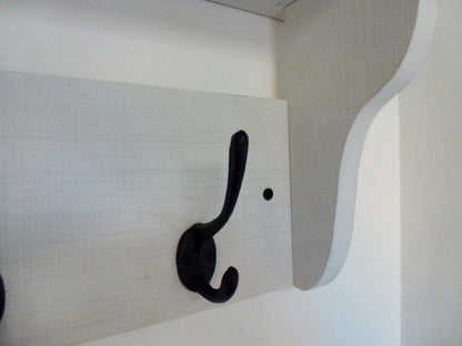 Rustic Hat / Coat Rack Complete With Shelf and 4 Cast Iron Hooks