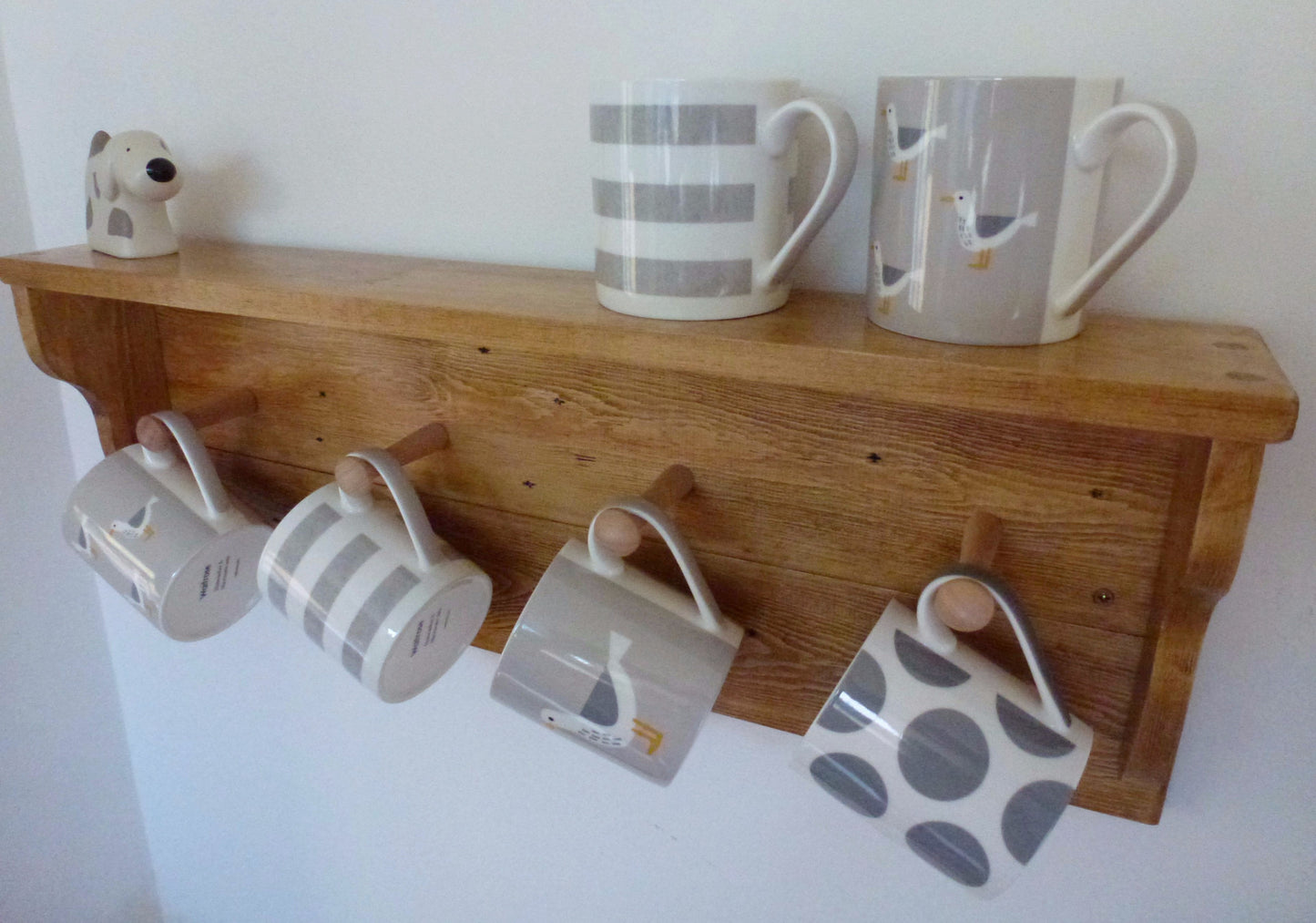 Rustic Mug / Cup Rack With Shelf & 4 Pegs